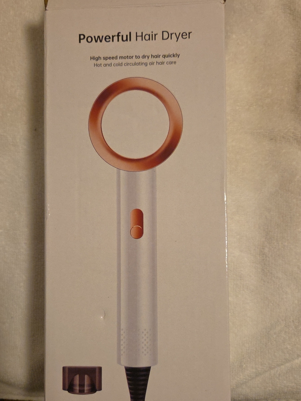 Gold Ring-Blade White Hair Dryer with Ergonomic Handle